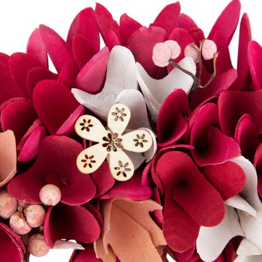 13" Fuchsia Pink & White Wooden Floral Wreath with Berries